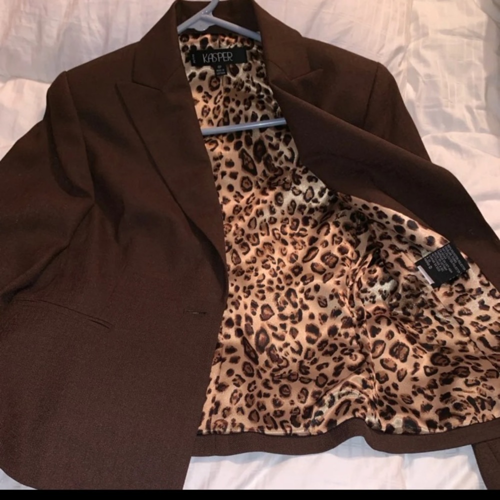 Kasper Vintage Brown Cheeta lining Blazer
